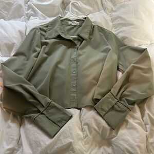 Chic Olive Green Button Down Shirt